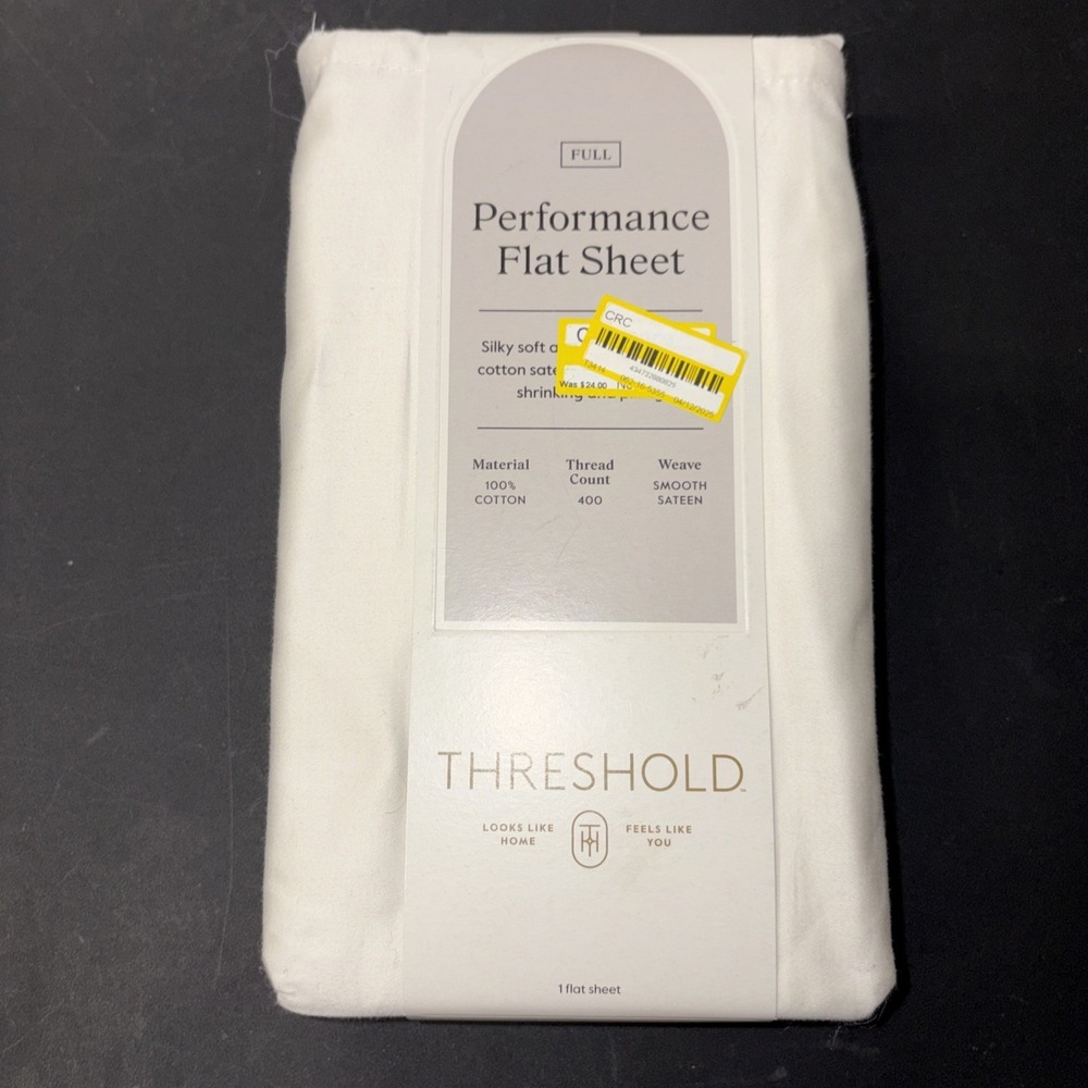 Threshold FULL Performance Flat Sheet Silky Soft Sateen SOUR CREAM 400 TC 20475